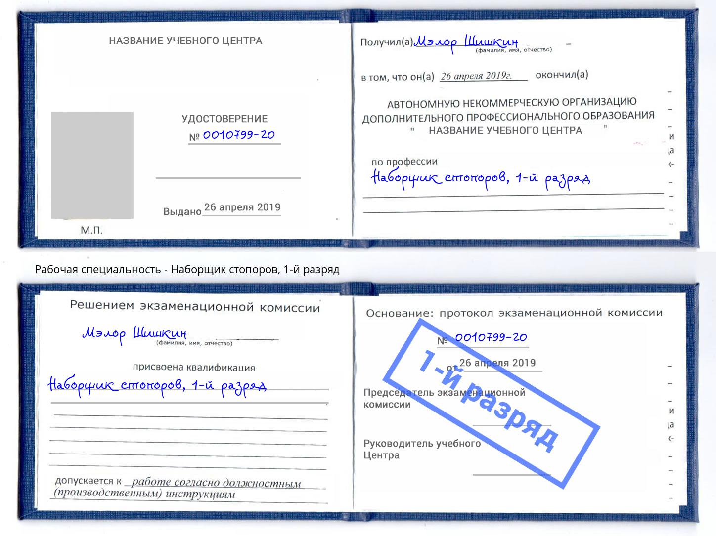 корочка 1-й разряд Наборщик стопоров Благовещенск