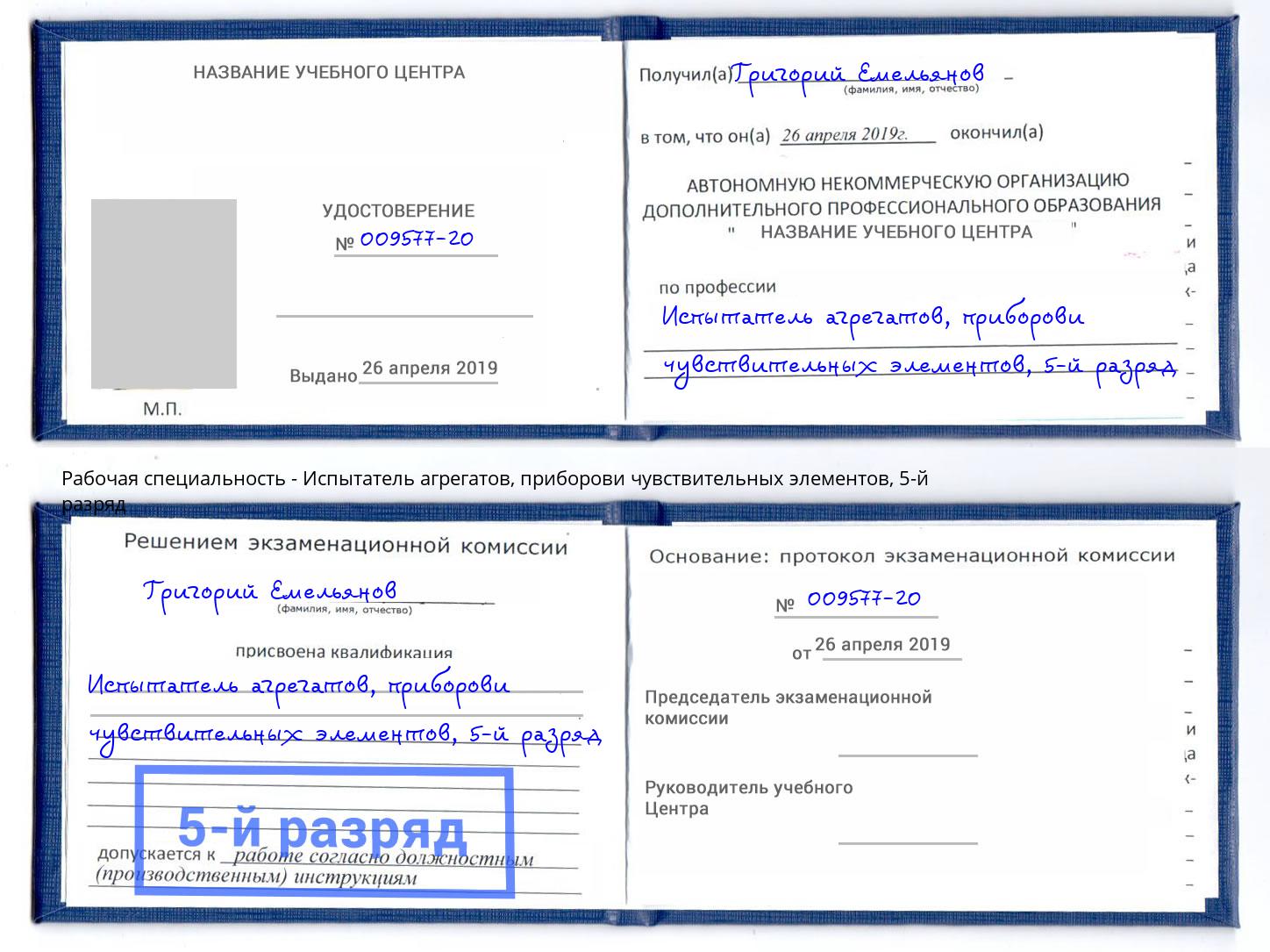 корочка 5-й разряд Испытатель агрегатов, приборови чувствительных элементов Благовещенск