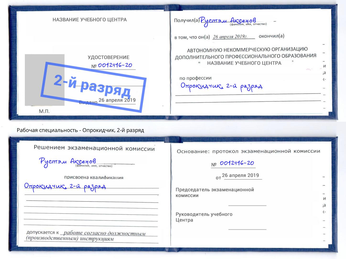 корочка 2-й разряд Опрокидчик Благовещенск