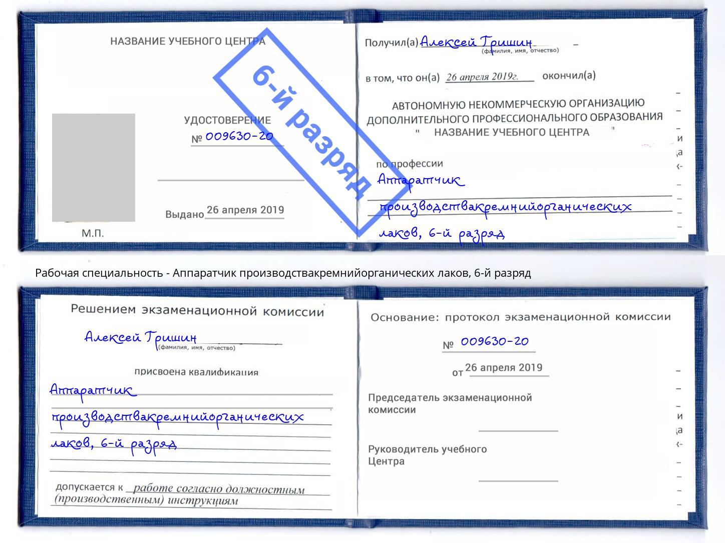 корочка 6-й разряд Аппаратчик производствакремнийорганических лаков Благовещенск