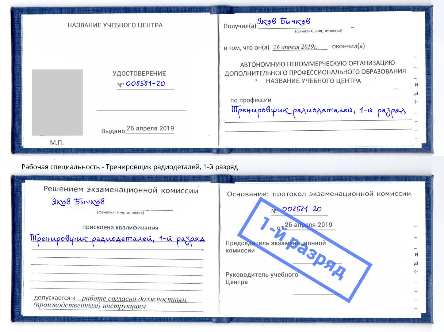 корочка 1-й разряд Тренировщик радиодеталей Благовещенск