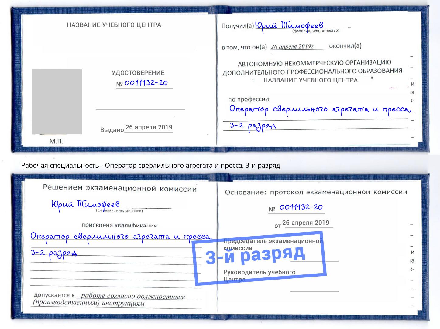 корочка 3-й разряд Оператор сверлильного агрегата и пресса Благовещенск