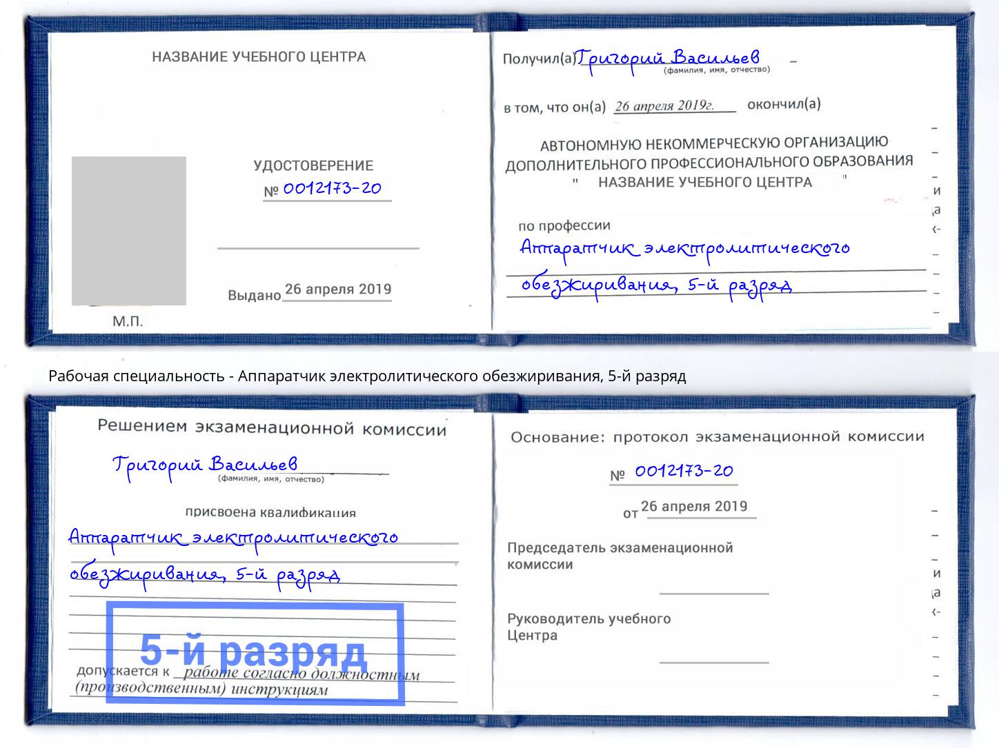 корочка 5-й разряд Аппаратчик электролитического обезжиривания Благовещенск